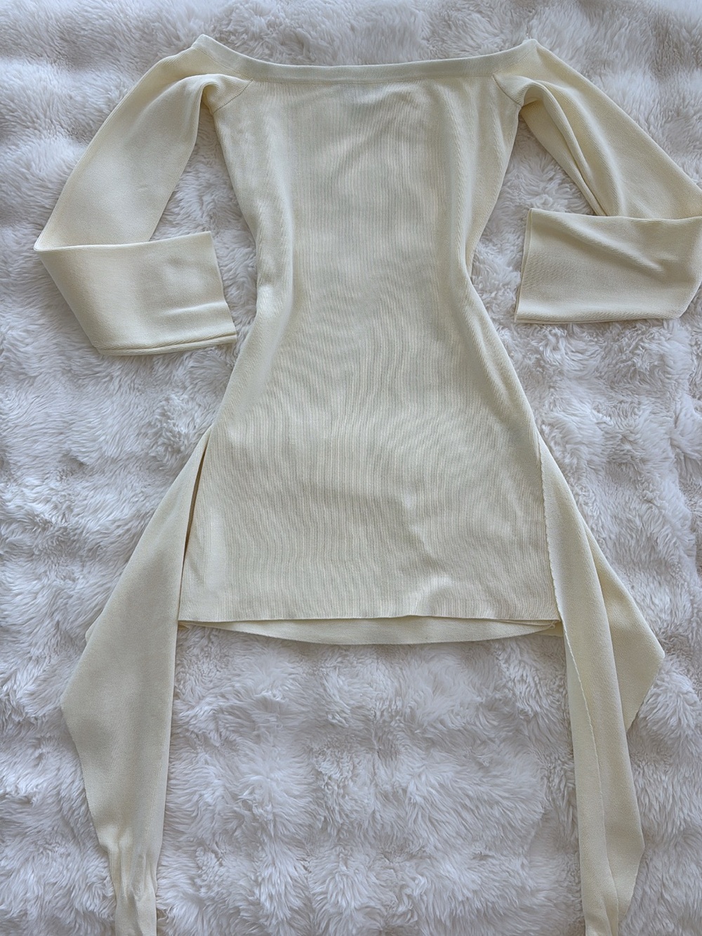 Tiger Mist Cypress Mini Dress Cream Off-Shoulder Tie Front Detail - Picture 2 of 8